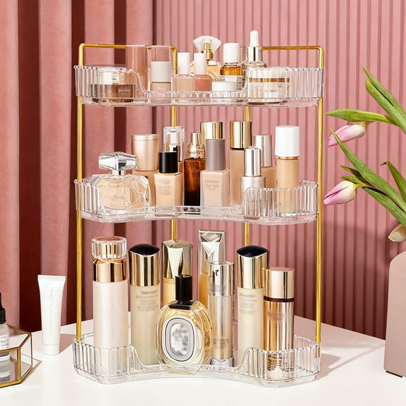 LANNEY 3-Tier Corner Bathroom Counter Organizer, Clear Bathroom Organizer Countertop, Makeup Skincare Organizer for Vanity, Perfume Tray, Corner Storage for Bathroom Kitchen, Dresser