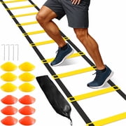 LANNEY Agility Ladder Speed Training Equipment, 12 Rungs 20ft Adjustable Speed Ladder for soccer, 12 Soccer Cones, 4 Stakes, Football Basketball Training Equipment with Carry Bag for Youth Adults