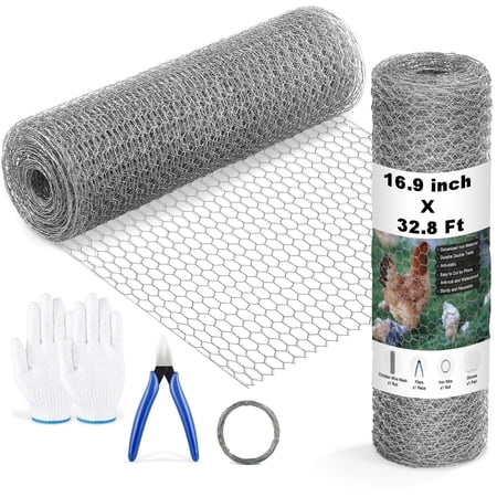 LANNEY Chicken Wire Fencing, 16.9inX32.8ft Mesh Chicken Wire Mesh, 0.6'' Fences Hexagonal Hardware Cloth for Rabbit Cage, Silver Landscape