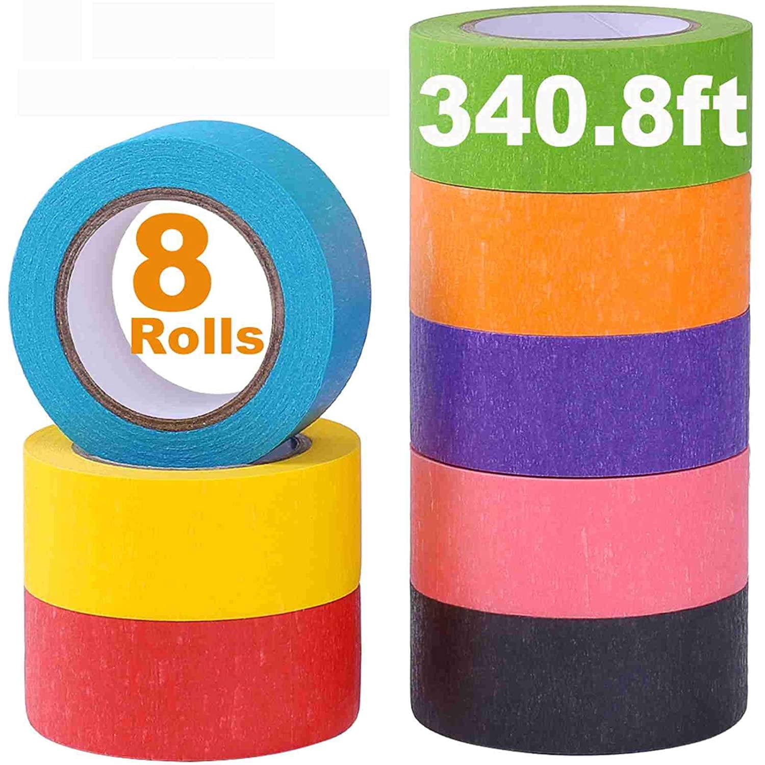 LANNEY Colored Tape for Crafts Rainbow Paper Masking Tapes, 8 Rolls, 1 inch x 14.2 Yards