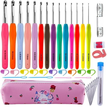 LANNEY Crochet Hooks Set 40pcs, Art Ergonomic Soft Grip Kitting Needles for Arthritic Hands Size 2mm(b)-10mm(n) with Case