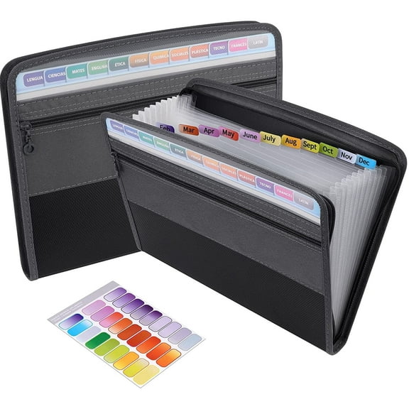LANNEY Expandable Plastic Accordion File Organizer with Zip Closure, Ideal for Office & Document Organizing