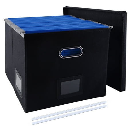 LANNEY File Organizer Box with Lid, Upgraded Portable Collapsible File Box, Document Organizer for Office Decor Home, Black