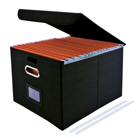 LANNEY File Organizer Box with Lid and Slides, Portable Folders Freestanding Document Organizer Hanging Legal Size Paper Files