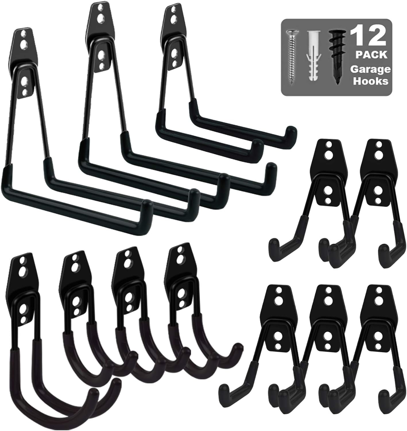 LANNEY Garage Hooks, 12 Pack, Heavy Duty Wall Mount Utility Hooks