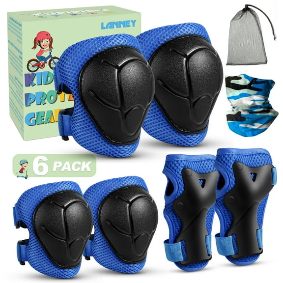 LANNEY Kids Knee Pads and Elbow Pads Set, Toddler Knee Pads for Kids with Wrist Guard 3 in 1 Protective Gear Set for Youth Boys Girls Scooter, Cycling, Skateboard, Riding Sports