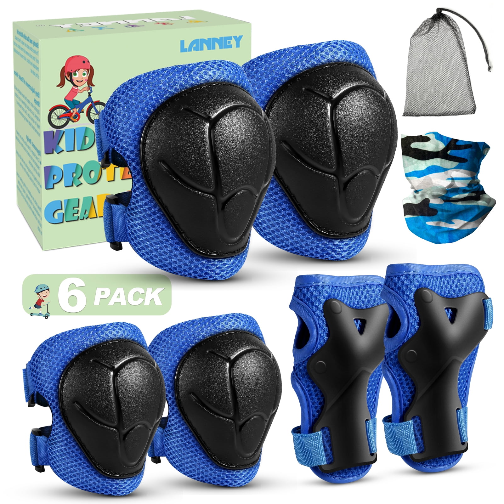 LANNEY Kids Knee Pads and Elbow Pads Set, Toddler Knee Pads for Kids with Wrist Guard 3 in 1 Protective Gear Set for Youth Boys Girls Scooter, Cycling, Skateboard, Riding Sports