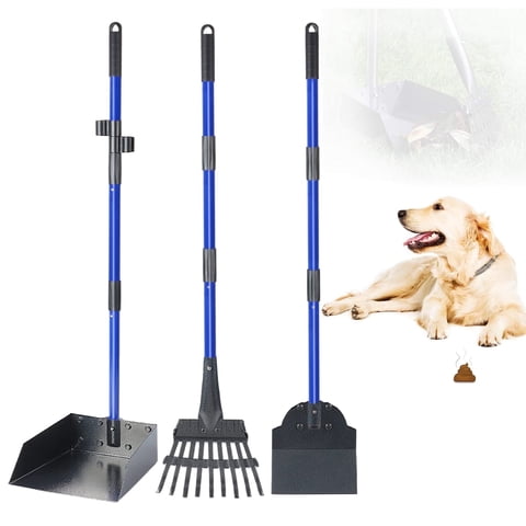 LANNEY Pooper Scooper, Heavy Duty Dog Poop Scooper Set with Tray Rake and Spade for Large Medium Small Dogs, Over 37" Adjustable Metal Long Handle Portable Poop Scoop Pet Waste for Yard Grass Gravel