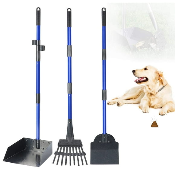 LANNEY Pooper Scooper, Heavy Duty Dog Poop Scooper Set with Tray Rake and Spade for Large Medium Small Dogs, Over 37" Adjustable Metal Long Handle Portable Poop Scoop Pet Waste for Yard Grass Gravel