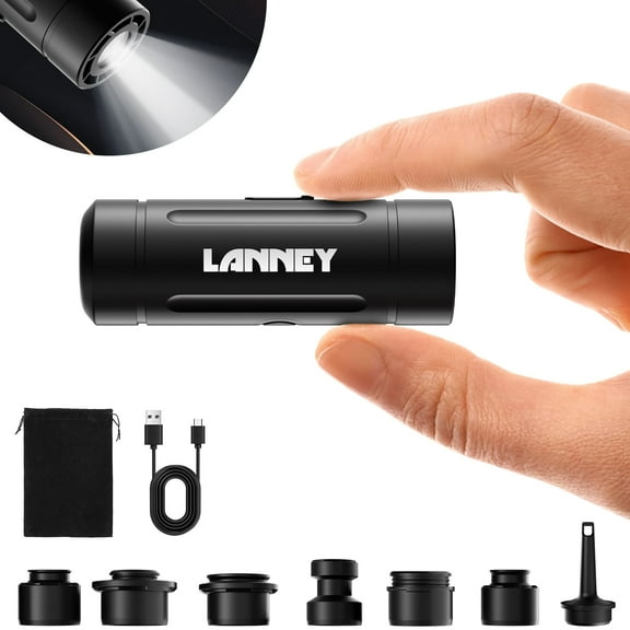 LANNEY Portable Air Pump for Inflatables, 1.7 Oz Ultra Mini Inflator Air Pump with Camping Light, Rechargeable Air Pump Inflate Deflate for Sleeping Pad, Air Mattress, Swimming Ring, Pool Floats