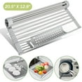 thumbnail image 1 of Roll Up Dish Drying Rack, 20.5" x 12.8" Foldable Stainless Steel Over The Sink Dish Drainer with Removable Utensil Holder, Multipurpose Rolling Drying Rack for Kitchen Sink Counter Storage, Grey, 1 of 9
