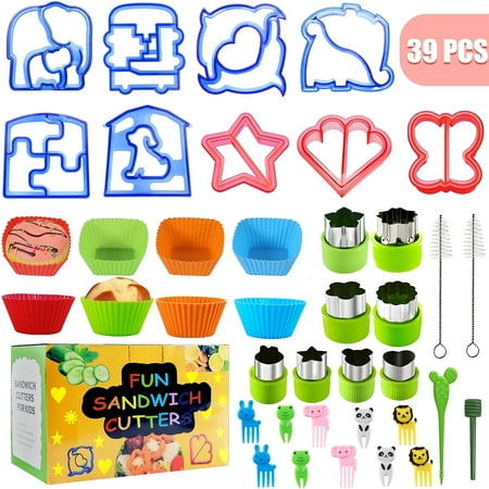 LANNEY Sandwich Cutter and Sealer, 39 in 1 Set Cookie Cutter Accessories Kit, Crustless Sandwich Vegetable Fruit Bread Molds Silicone Cake Cups