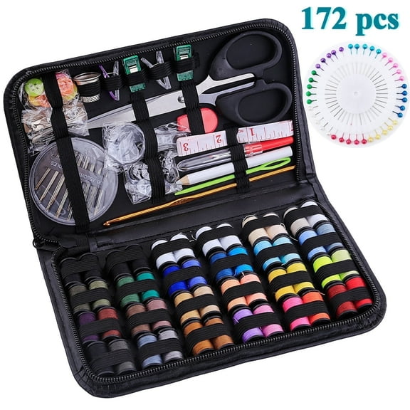LANNEY Sewing Kit for Adults Beginner Home Travel Emergency, 172 Pcs Portable Basic Sewing Supplies Accessories with Case Contains Needle, Threads, Seam Ripper, Scissors, Thimbles and More