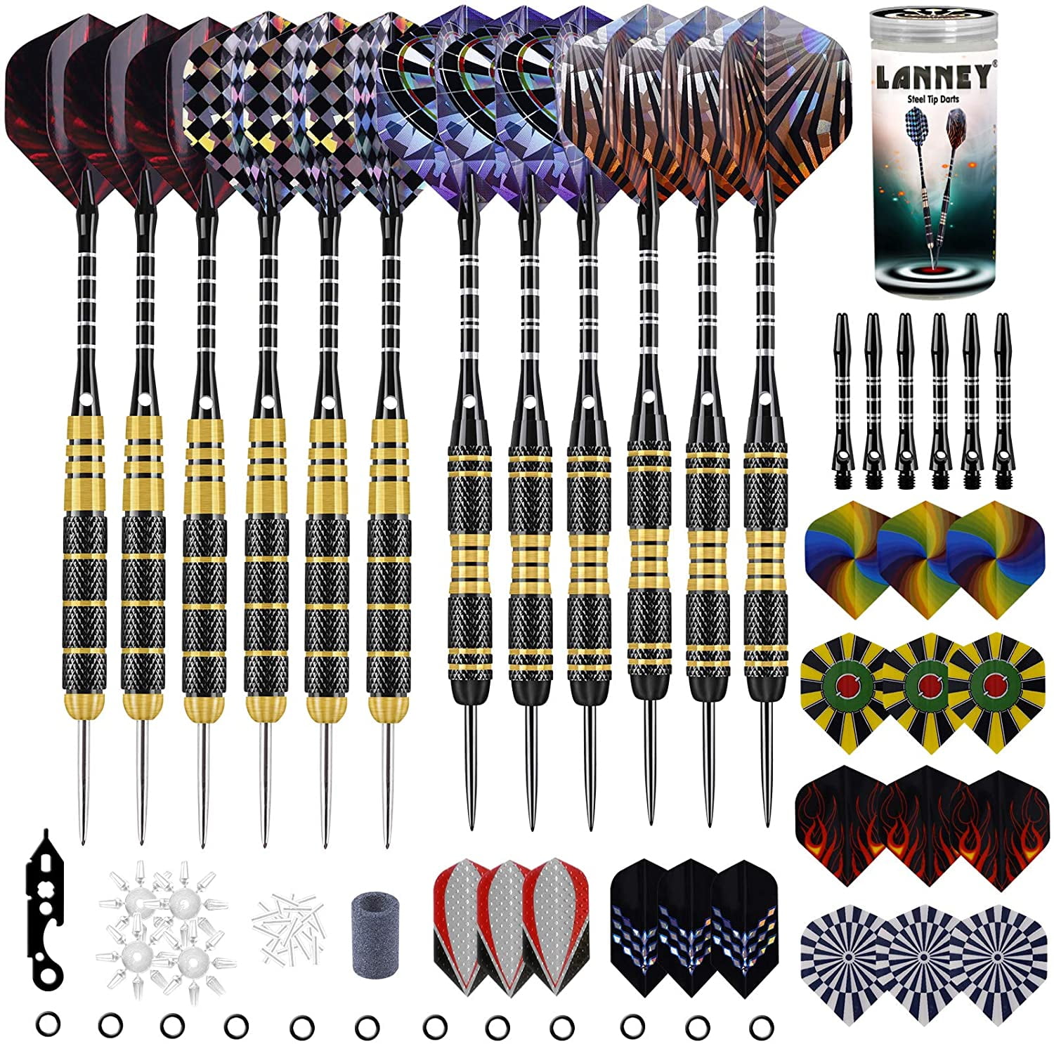 LANNEY Professional Steel Tip Darts Set with Acces