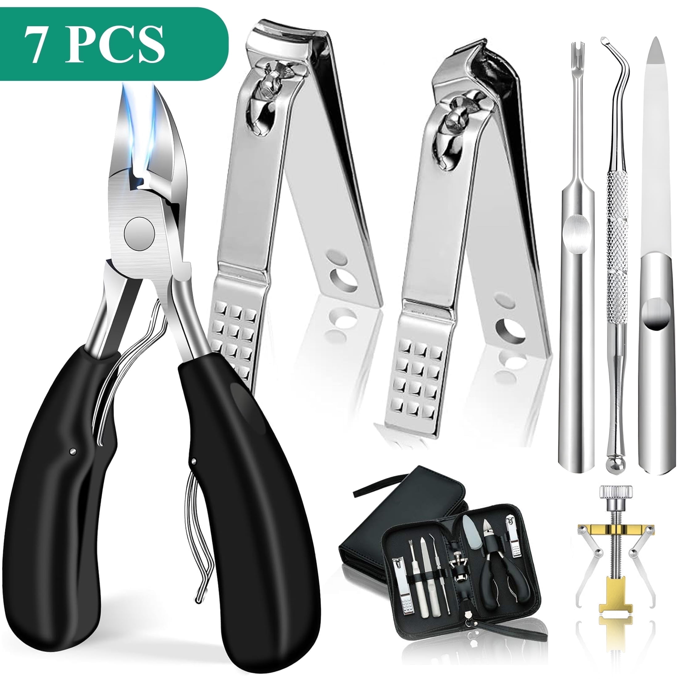 LANNEY Toenail Clippers for Seniors Thick Toenails, Heavy Duty Large Toe Nail Clippers for Men Thick Nails 7Pcs Sharp Ingrown  Clippers