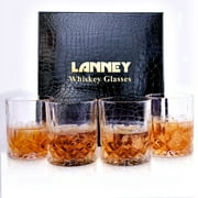 LANNEY Whiskey Glasses Set of 4, 11 oz Rocks Glasses for Men, Crystal Old Fashioned Whiskey Glass for Drinking Scotch Bourbon Cocktail