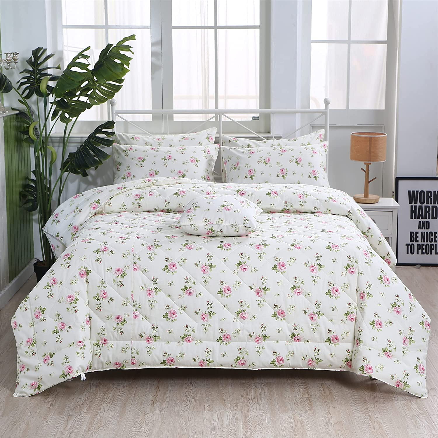 Lanpei Vintage 3-Pieces Pink Beige Floral Comforter Bedding