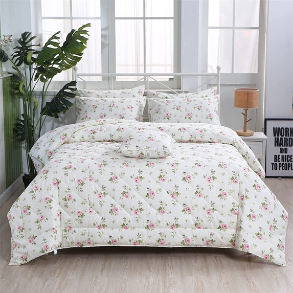 LANPEI 3Pcs Rosette Floral Comforter Set Twin Vintage Floral Summer Quilt 100% Cotton Fabric with Soft Microfiber Inner Fill Bedding Lightweight Reversible All Season Down Alternative Duvet Insert