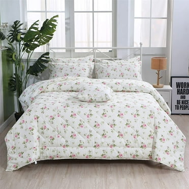 LANPEI 3Pcs Rosette Floral Comforter Set Twin Vintage Floral Summer Quilt 100% Cotton Fabric with Soft Microfiber Inner Fill Bedding Lightweight Reversible All Season Down Alternative Duvet Insert