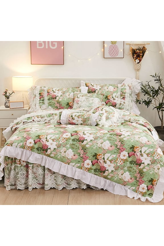 Bohemian 4-Pieces White Princess Floral Lace Duvet Bedding Sets, King