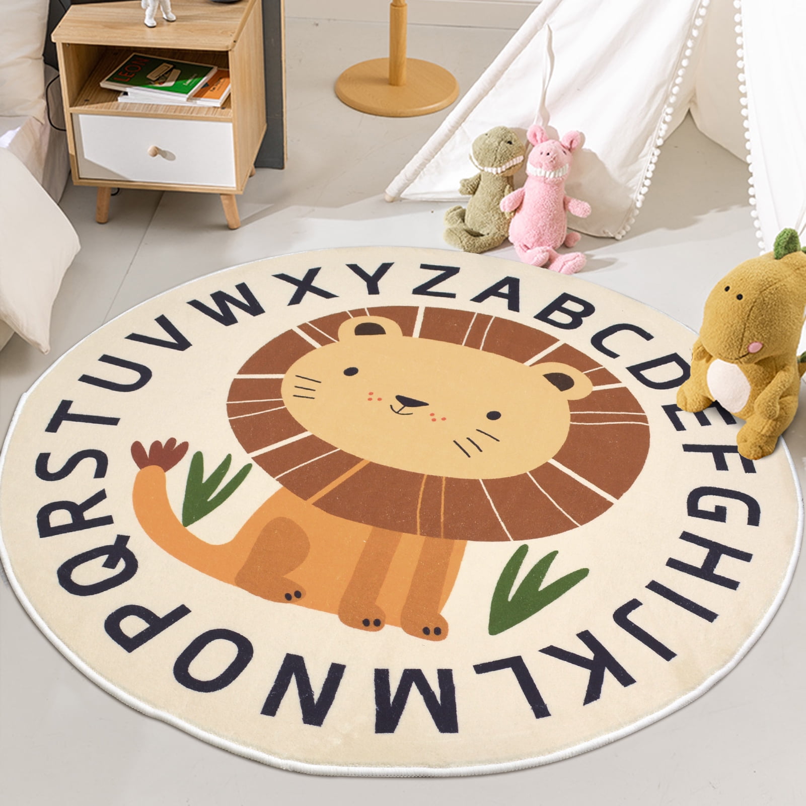 LANPEI Kid Rugs Animal Play Rug 4Ft Large Round Lion Play Mat Soft ...