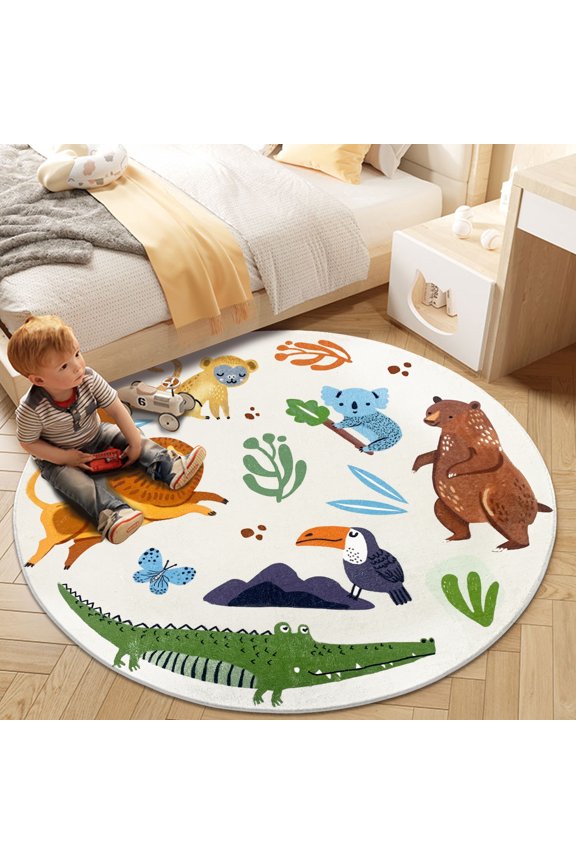 Kids Play Mat 5Ft Round Jungle Rug Circle Animal Rug Carpet Round Zoo Bedroom Rug for Kids Boys Girls Nursery Decor Soft Playroom Crawling Rug Floor Mat Bedside Rug for Kids Room