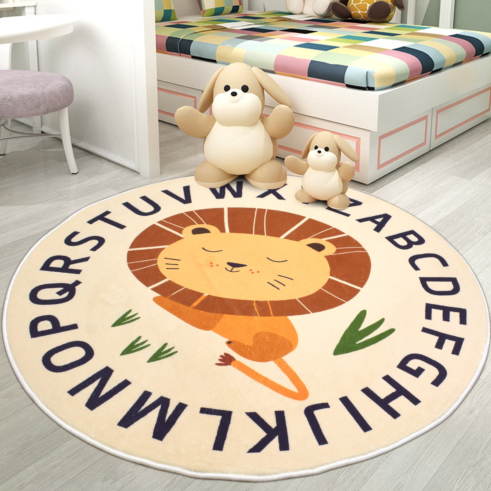 LANPEI Kids Play Mat Rug Carpet 4Ft Round Lion Area Rug Cartoon ABC ...