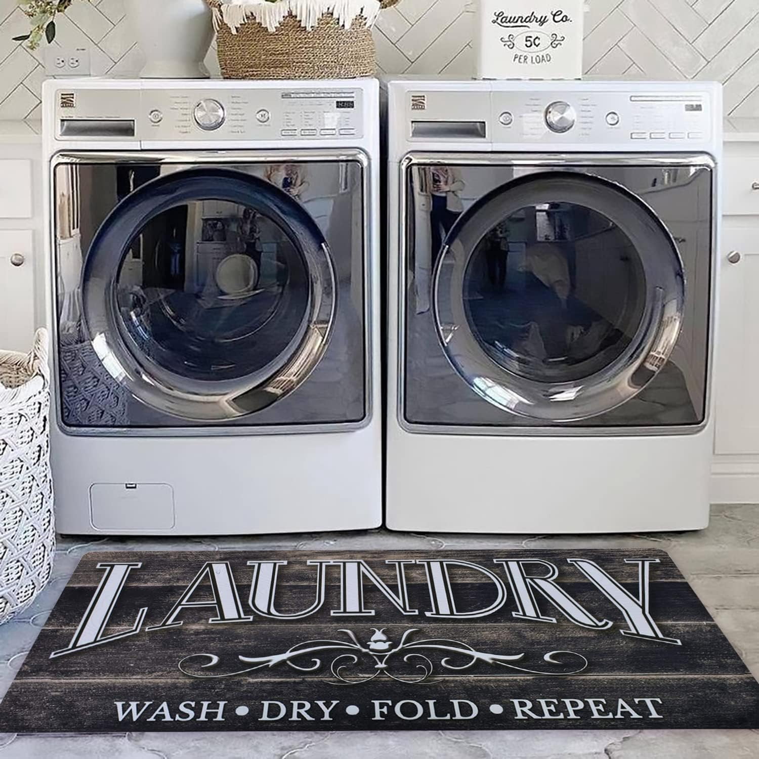 Laundry Mat Rug LANPEI Laundry Mat Rubber Laundry Room Rug Runner Padded Farmhouse ...