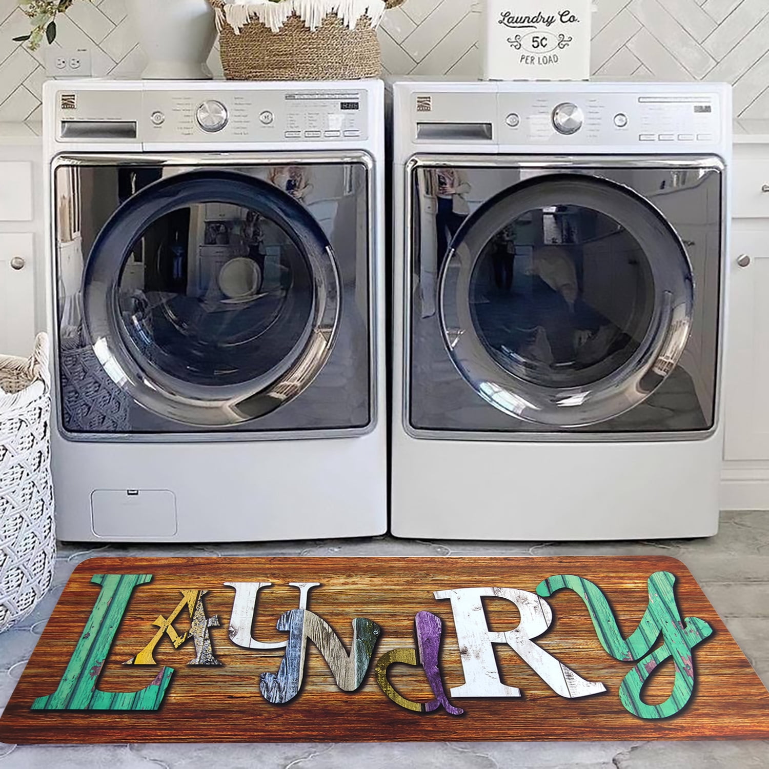 LANPEI Laundry Room Rug 20"x48" for Washer and Dryer Non Skid Rug Anti Fatigue Cushioned Laundry Floor Mats Comfy Laundry Runner Carpet Foam Mat for Kitchen Washroom Bathroom Farmhouse
