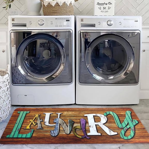 LANPEI Laundry Room Rug 20"x48" for Washer and Dryer Non Skid Rug Anti Fatigue Cushioned Laundry Floor Mats Comfy Laundry Runner Carpet Foam Mat for Kitchen Washroom Bathroom Farmhouse
