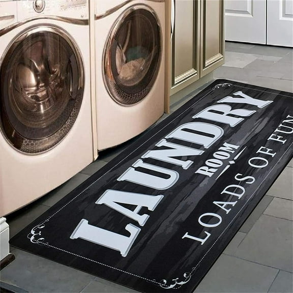LANPEI Laundry Room Rug 2x5Ft Load of Fun Floor Mat for Washroom Mudroom Rubber Runner Farmhouse Large Washer and Dryer Carpet Black Laundry Room Decor and Accessories