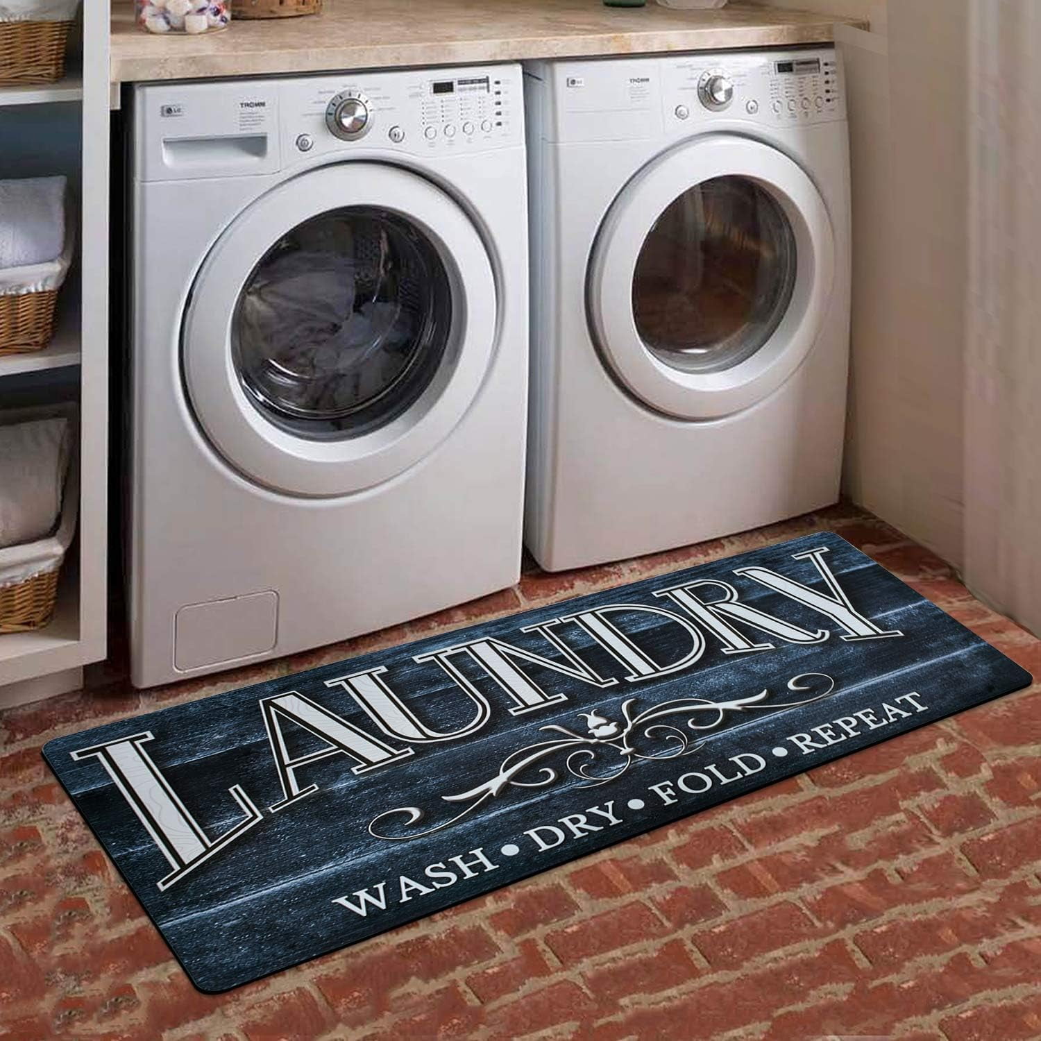 LANPEI Laundry Room Rug Runner 2x4Ft Waterproof Rubber Kitchen Floor ...