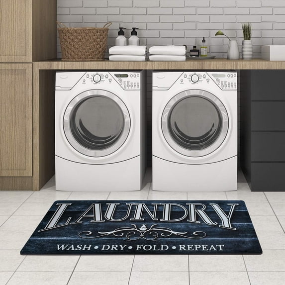 LANPEI Laundry Room Rug Runner 5Ft Wood Printed Area Rug Waterproof Rubber Kitchen Floor Mat Carpet for Washroom 20x59in Farmhouse Doormat, Blue