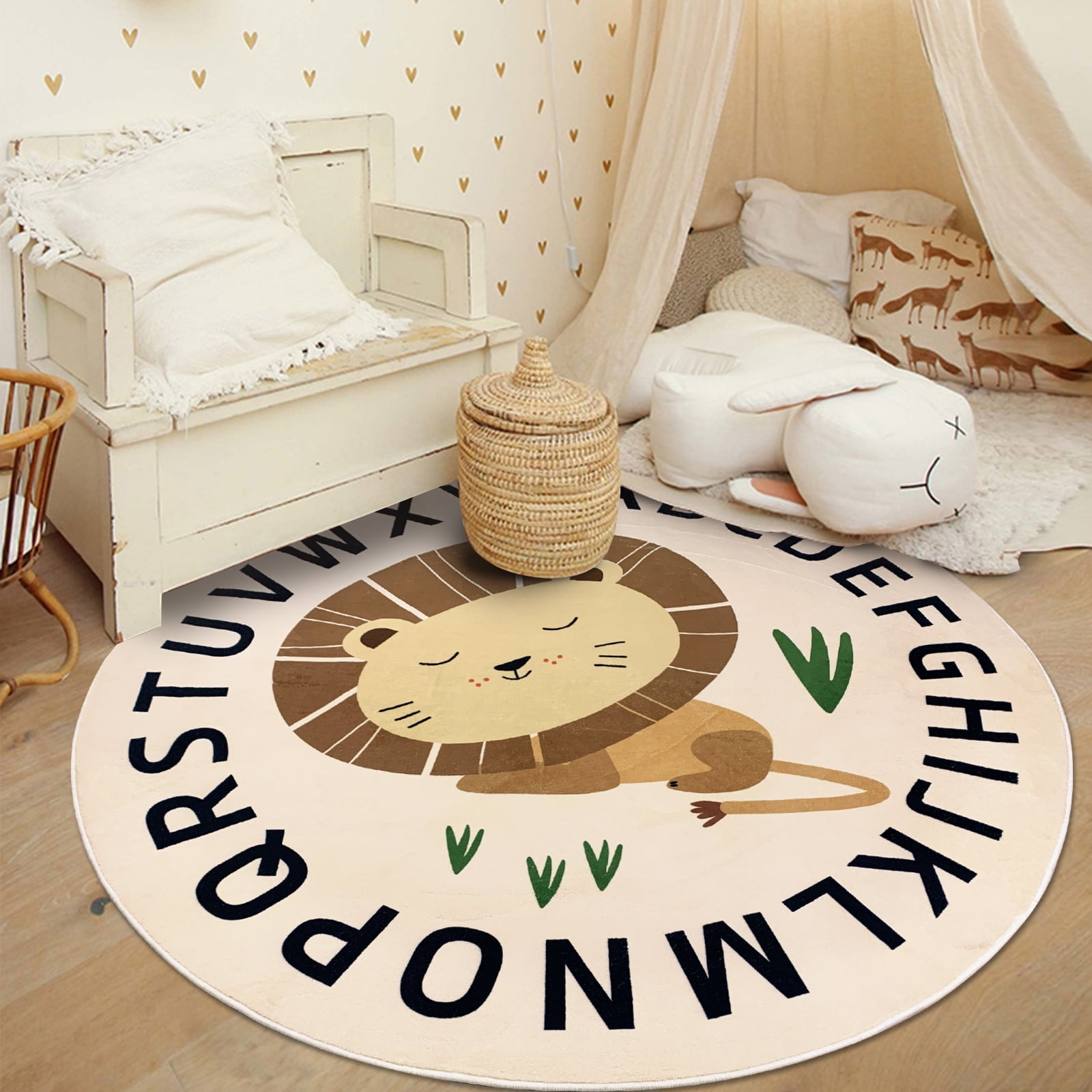 LANPEI Lion Rug ABC Kids Playmat 5.2Ft Round Classroom Rug Large Circle