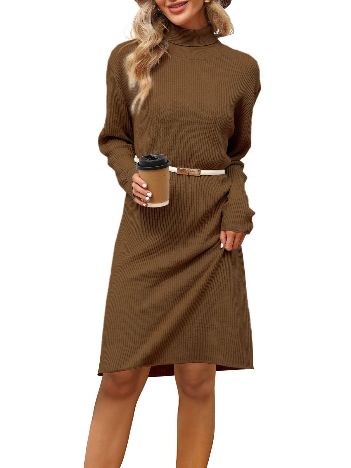 LANPULUX Sweater Dresses Long Sleeve Dresses for Women Brown Turtleneck Sweater Dresses Knit Dresses Ribbed Dresses - Walmart Business Supplies LANPULUX Sweater Dresses Long Sleeve Dresses for Women Brown Turtleneck Sweater Dresses Knit Dresses Ribbed Dresses - Walmart Business Supplies