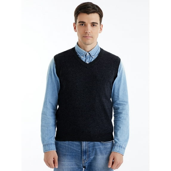 LANPULUX Sweater Vest for Men V-Neck Sweater 100 Pure Merino Wool Sleeveless Pullover Lightweight Sweater