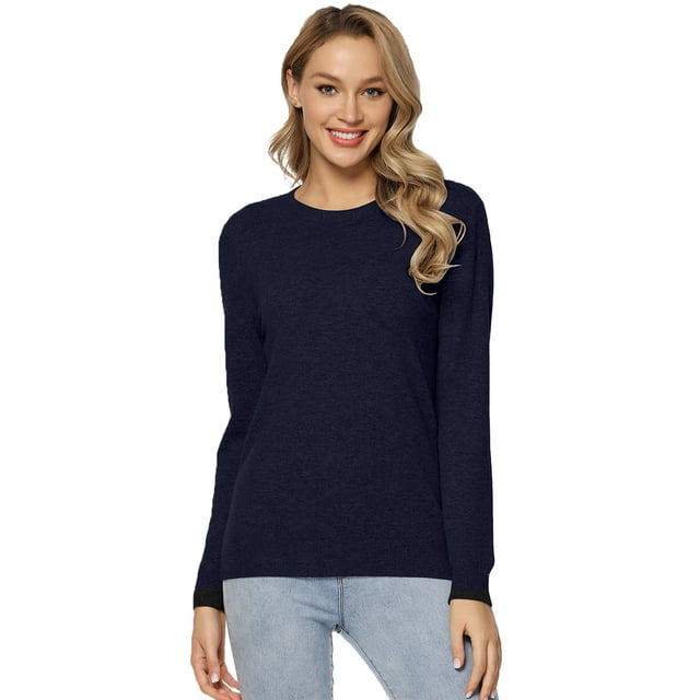 LANPULUX Women's Knit Sweaters 100 Merino Wool Long Sleeve Crewneck ...