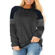 LANREMON Fall Workout Crew Neck Oversized T Shirts for Women Casual Leopard Print Long Sleeve Plus Size Tunic Tops Black 24 Plus