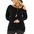 thumbnail image 1 of LANREMON Long Sleeve Cold Shoulder Plus Size Tunic Tops for Women Trendy Fall Casual Twist Knot Oversized T Shirts Blouse Black, 1 of 4
