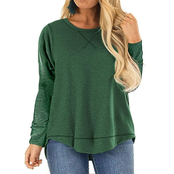 LANREMON Plus Size Fall Winter Tops for Women Casual Long Sleeve Round Neck Tunic Oversized Workout TShirts Shirts Blouse Green 16 Plus