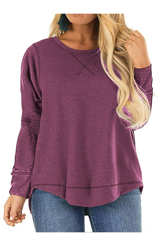 Plus Size Fall Winter Tops for Women Casual Long Sleeve Round Neck Tunic Oversized Workout TShirts Shirts Blouse Redwine 16 Plus