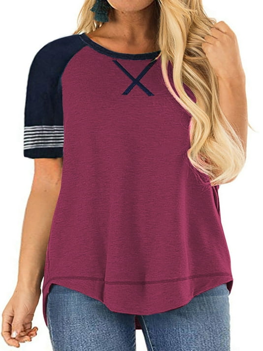 Colorblock Chiffon Short Sleeve Plus Size Tops Colorblock Chiffon Short Sleeve Plus Size Tops