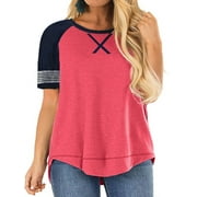 LANREMON Plus Size Summer Casual Tunic Tops for Women Crew Neck Short Sleeve Flowy Oversized T Shirts Blouse