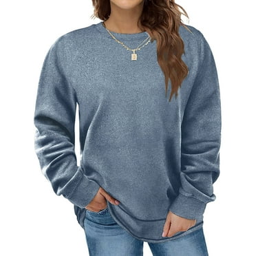 LANREMON Women Long Sleeve Plus Size Sweatshirt Tops Casual Crewneck Tunic Sweartshirts Loose Pullover Blue 22 Plus