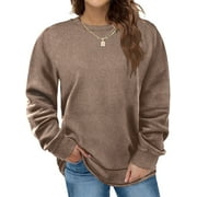 LANREMON Plus Size Sweatshirts for Women Crewneck Casual Tunic Tops Long Sleeve Shirts Womens Fall Pullover Tops Coffee 24 Plus
