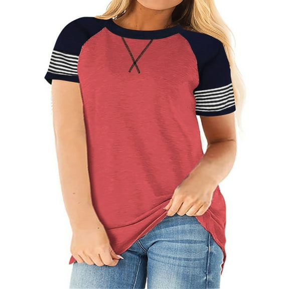 LANREMON Plus Size T Shirts for Womens Summer Short Sleeve Striped Print Loose Pink T Shirts Blouse Dressy Clothes Size 22