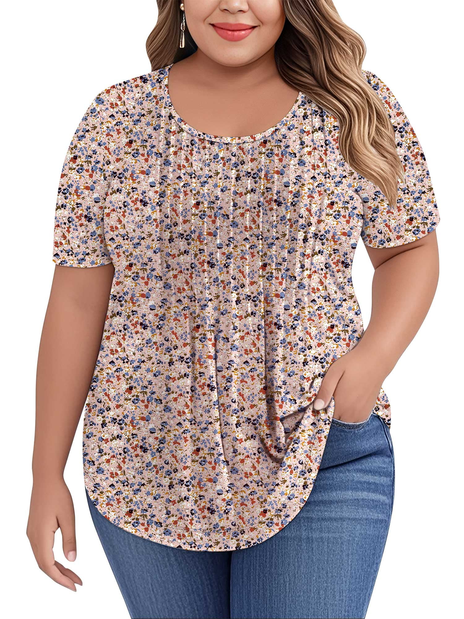 特別価格Womens Plus Size Tops Tunic Shorts Sleeve Shirts V Neck Casual Clothing Clothes Green Rose 4X並行輸入