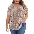 thumbnail image 1 of LANREMON Plus Size Tops Summer Womens Tops Pinkfloral Scoop Neck Pleated Short Sleeve Tunic Tops for Women Boho Shirts 3XL, 1 of 6