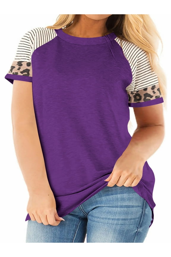 Plus Size Tops for Women Short Sleeve Fashion Tshirts Shirts Loose Trendy Blouses Purple Tee Shirts for Women Clothes Oversized Size 20 Plus