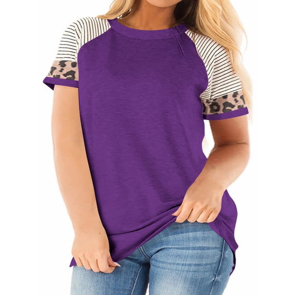 LANREMON Plus Size Tops for Women Short Sleeve Fashion Tshirts Shirts Loose Trendy Blouses Purple Tee Shirts for Women Clothes Oversized Size 24 Plus